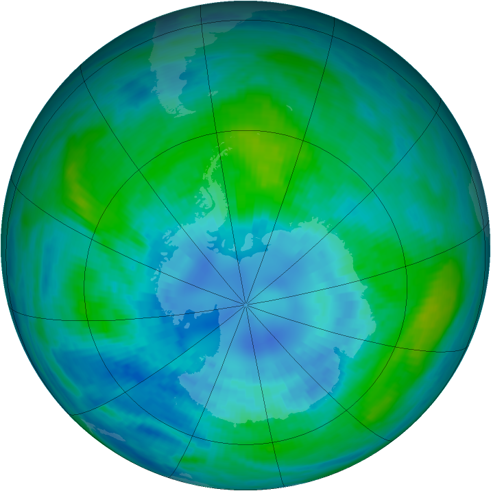 Antarctic ozone map for 06 April 1989